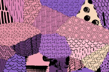 Soyut siyah konturlar, el vektör desen çizdi. Geometrik tarzı Retro soyut desen. Soyut çok renkli geometrik desen.