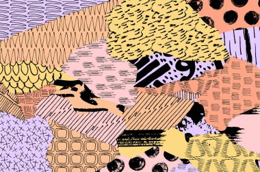 Soyut siyah konturlar, el vektör desen çizdi. Geometrik tarzı Retro soyut desen. Soyut çok renkli geometrik desen.