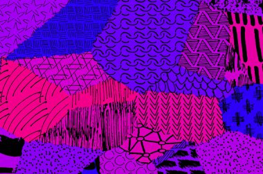 Soyut siyah konturlar, el vektör desen çizdi. Geometrik tarzı Retro soyut desen. Soyut çok renkli geometrik desen.