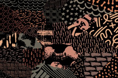 Soyut siyah konturlar, el vektör desen çizdi. Geometrik tarzı Retro soyut desen. Soyut çok renkli geometrik desen.