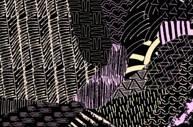 Soyut siyah konturlar, el vektör desen çizdi. Geometrik tarzı Retro soyut desen. Soyut çok renkli geometrik desen.