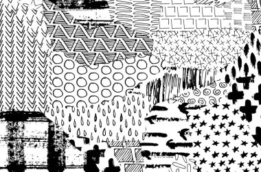 Soyut siyah konturlar, el vektör desen çizdi. Geometrik tarzı Retro soyut desen. Soyut çok renkli geometrik desen.