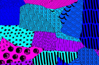 Soyut siyah konturlar, el vektör desen çizdi. Geometrik tarzı Retro soyut desen. Soyut çok renkli geometrik desen.