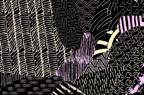 Soyut siyah konturlar, el vektör desen çizdi. Geometrik tarzı Retro soyut desen. Soyut çok renkli geometrik desen.