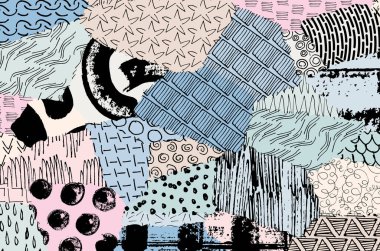 Soyut siyah konturlar, el vektör desen çizdi. Geometrik tarzı Retro soyut desen. Soyut çok renkli geometrik desen.