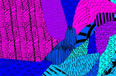 Soyut siyah konturlar, el vektör desen çizdi. Geometrik tarzı Retro soyut desen. Soyut çok renkli geometrik desen.