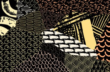 Soyut siyah konturlar, el vektör desen çizdi. Geometrik tarzı Retro soyut desen. Soyut çok renkli geometrik desen.