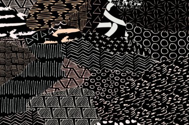 Soyut siyah konturlar, el vektör desen çizdi. Geometrik tarzı Retro soyut desen. Soyut çok renkli geometrik desen.