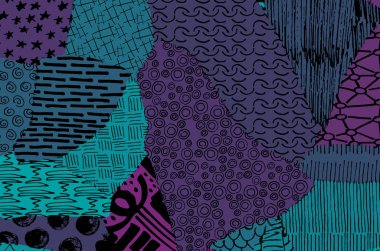 Soyut siyah konturlar, el vektör desen çizdi. Geometrik tarzı Retro soyut desen. Soyut çok renkli geometrik desen.