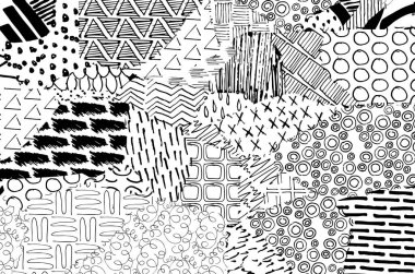 Soyut siyah konturlar, el vektör desen çizdi. Geometrik tarzı Retro soyut desen. Soyut çok renkli geometrik desen.