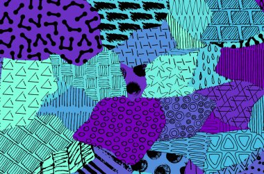 Soyut siyah konturlar, el vektör desen çizdi. Geometrik tarzı Retro soyut desen. Soyut çok renkli geometrik desen.