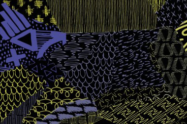 Soyut siyah konturlar, el vektör desen çizdi. Geometrik tarzı Retro soyut desen. Soyut çok renkli geometrik desen.