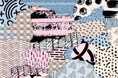 Soyut siyah konturlar, el vektör desen çizdi. Geometrik tarzı Retro soyut desen. Soyut çok renkli geometrik desen.