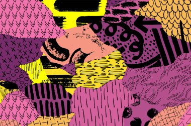 Soyut siyah konturlar, el vektör desen çizdi. Geometrik tarzı Retro soyut desen. Soyut çok renkli geometrik desen.