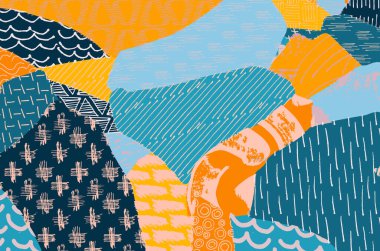 Soyut siyah konturlar, el vektör desen çizdi. Geometrik tarzı Retro soyut desen. Soyut çok renkli geometrik desen.