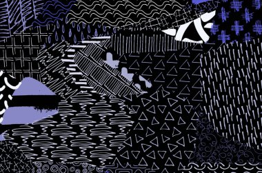 Soyut siyah konturlar, el vektör desen çizdi. Geometrik tarzı Retro soyut desen. Soyut çok renkli geometrik desen.