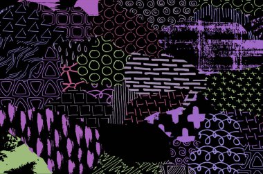 Soyut siyah konturlar, el vektör desen çizdi. Geometrik tarzı Retro soyut desen. Soyut çok renkli geometrik desen.