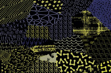 Soyut siyah konturlar, el vektör desen çizdi. Geometrik tarzı Retro soyut desen. Soyut çok renkli geometrik desen.