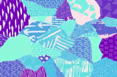 Soyut siyah konturlar, el vektör desen çizdi. Geometrik tarzı Retro soyut desen. Soyut çok renkli geometrik desen.