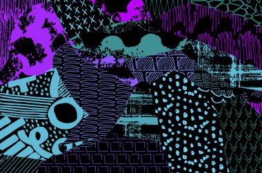 Soyut siyah konturlar, el vektör desen çizdi. Geometrik tarzı Retro soyut desen. Soyut çok renkli geometrik desen.