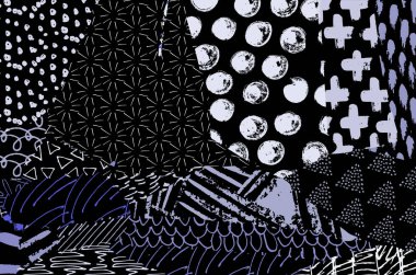 Soyut siyah konturlar, el vektör desen çizdi. Geometrik tarzı Retro soyut desen. Soyut çok renkli geometrik desen.