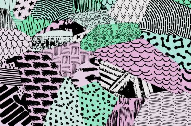 Soyut siyah konturlar, el vektör desen çizdi. Geometrik tarzı Retro soyut desen. Soyut çok renkli geometrik desen.