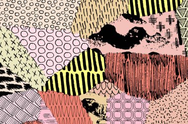 Soyut siyah konturlar, el vektör desen çizdi. Geometrik tarzı Retro soyut desen. Soyut çok renkli geometrik desen.