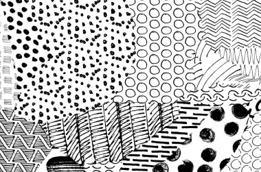 Soyut siyah konturlar, el vektör desen çizdi. Geometrik tarzı Retro soyut desen. Soyut çok renkli geometrik desen.