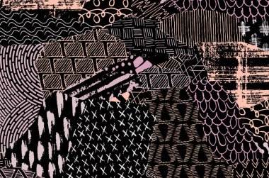 Soyut siyah konturlar, el vektör desen çizdi. Geometrik tarzı Retro soyut desen. Soyut çok renkli geometrik desen.