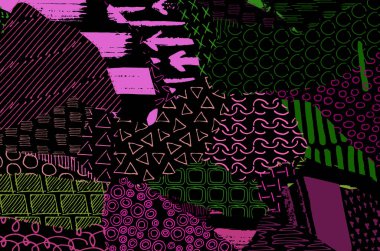 Soyut siyah konturlar, el vektör desen çizdi. Geometrik tarzı Retro soyut desen. Soyut çok renkli geometrik desen.