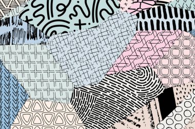 Soyut siyah konturlar, el vektör desen çizdi. Geometrik tarzı Retro soyut desen. Soyut çok renkli geometrik desen.