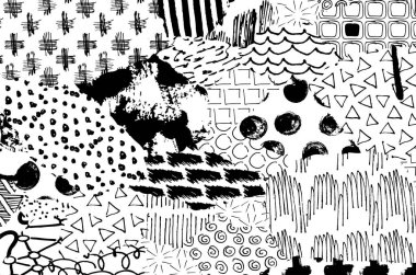 Soyut siyah konturlar, el vektör desen çizdi. Geometrik tarzı Retro soyut desen. Soyut çok renkli geometrik desen.