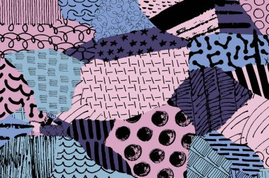 Soyut siyah konturlar, el vektör desen çizdi. Geometrik tarzı Retro soyut desen. Soyut çok renkli geometrik desen.