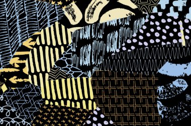 Soyut siyah konturlar, el vektör desen çizdi. Geometrik tarzı Retro soyut desen. Soyut çok renkli geometrik desen.