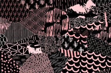 Soyut siyah konturlar, el vektör desen çizdi. Geometrik tarzı Retro soyut desen. Soyut çok renkli geometrik desen.