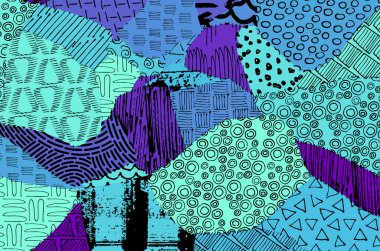 Soyut siyah konturlar, el vektör desen çizdi. Geometrik tarzı Retro soyut desen. Soyut çok renkli geometrik desen.