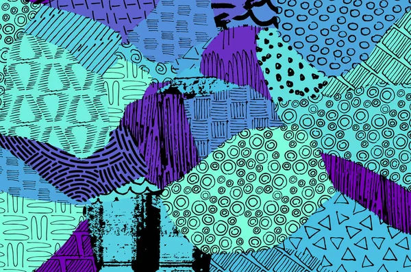 Soyut siyah konturlar, el vektör desen çizdi. Geometrik tarzı Retro soyut desen. Soyut çok renkli geometrik desen.