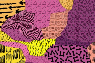 Soyut siyah konturlar, el vektör desen çizdi. Geometrik tarzı Retro soyut desen. Soyut çok renkli geometrik desen.