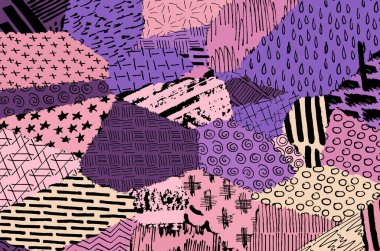 Soyut siyah konturlar, el vektör desen çizdi. Geometrik tarzı Retro soyut desen. Soyut çok renkli geometrik desen.