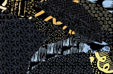 Soyut siyah konturlar, el vektör desen çizdi. Geometrik tarzı Retro soyut desen. Soyut çok renkli geometrik desen.