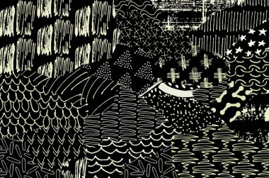 Soyut siyah konturlar, el vektör desen çizdi. Geometrik tarzı Retro soyut desen. Soyut çok renkli geometrik desen.