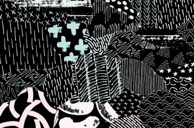 Soyut siyah konturlar, el vektör desen çizdi. Geometrik tarzı Retro soyut desen. Soyut çok renkli geometrik desen.