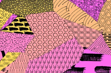 Soyut siyah konturlar, el vektör desen çizdi. Geometrik tarzı Retro soyut desen. Soyut çok renkli geometrik desen.