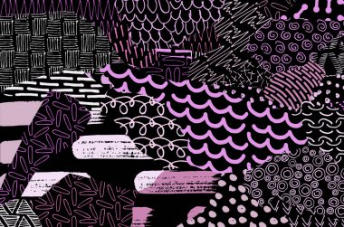 Soyut siyah konturlar, el vektör desen çizdi. Geometrik tarzı Retro soyut desen. Soyut çok renkli geometrik desen.