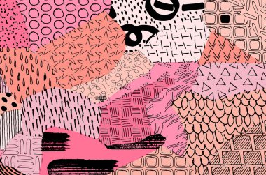 Soyut siyah konturlar, el vektör desen çizdi. Geometrik tarzı Retro soyut desen. Soyut çok renkli geometrik desen.