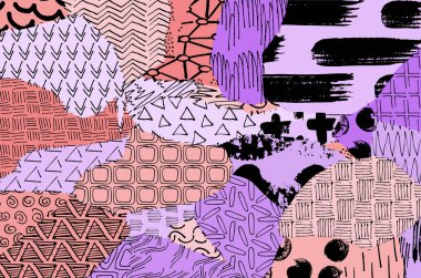 Soyut siyah konturlar, el vektör desen çizdi. Geometrik tarzı Retro soyut desen. Soyut çok renkli geometrik desen.