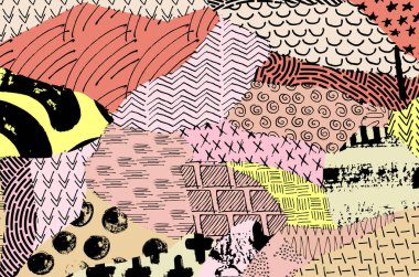 Soyut siyah konturlar, el vektör desen çizdi. Geometrik tarzı Retro soyut desen. Soyut çok renkli geometrik desen.