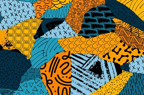 Cursos Pretos Abstratos Esboçado Mão Vector Pattern Padrão Abstrato Retrô — Vetor de Stock