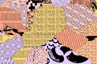 Soyut siyah konturlar, el vektör desen çizdi. Geometrik tarzı Retro soyut desen. Soyut çok renkli geometrik desen.