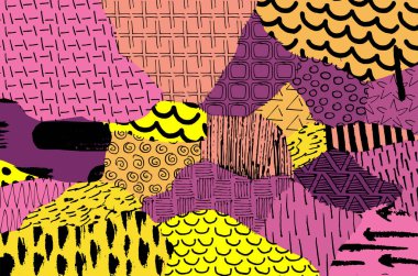 Soyut siyah konturlar, el vektör desen çizdi. Geometrik tarzı Retro soyut desen. Soyut çok renkli geometrik desen.